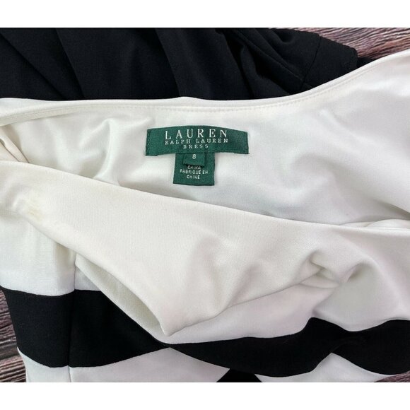 Ralph Lauren Sz 8 Black Knit Stripe Drawstring Shift Dress Elastic Waist m - Picture 4 of 5